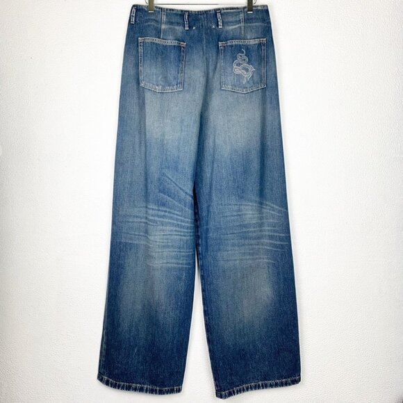 Golden Goose | Flavia Pant Wide Leg *Patch Pockets Dirty Wash Dark Blue - Picture 2 of 16